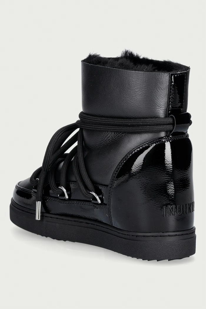 Obuwie Inuikii Gloss Wedge śniegowce damskie skórzane 1001.004.0052.000 czarny