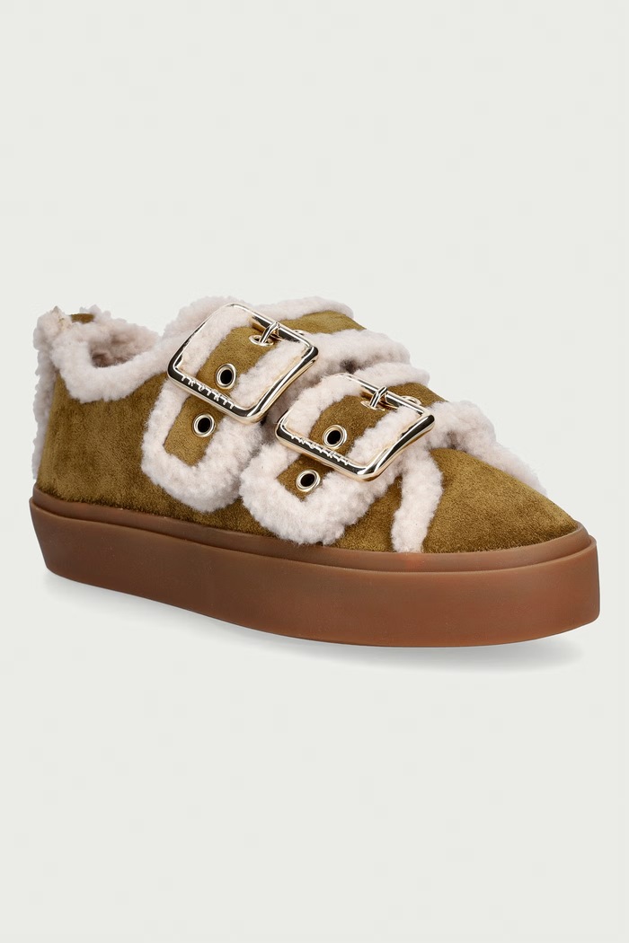 Inuikii Shearling Low Velcro Buckle sneakersy damskie zamszowe zielony 1001.001.0551.357