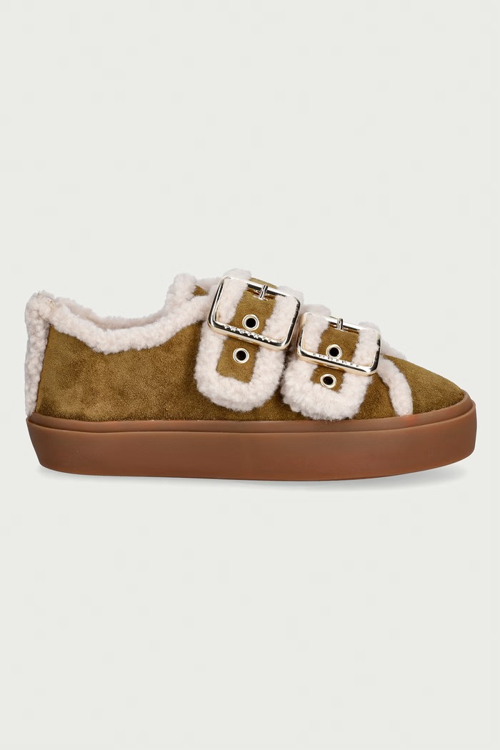 Inuikii Shearling Low Velcro Buckle sneakersy damskie zamszowe 1001.001.0551.357 zielony AW26