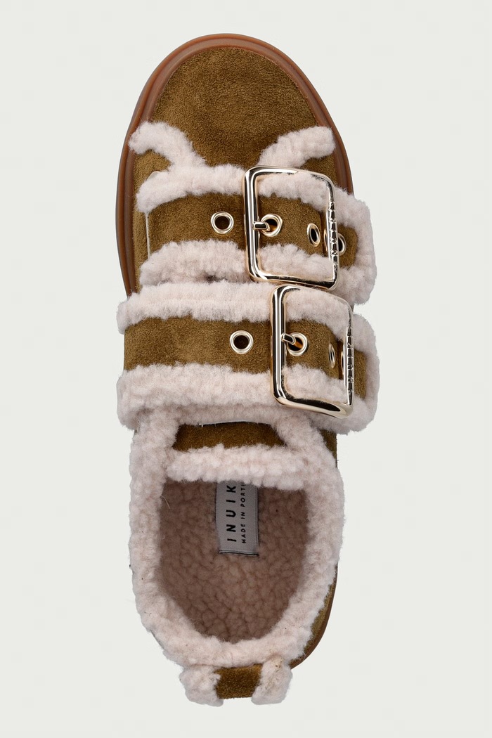 Inuikii Shearling Low Velcro Buckle sneakersy damskie zamszowe zielony 1001.001.0551.357