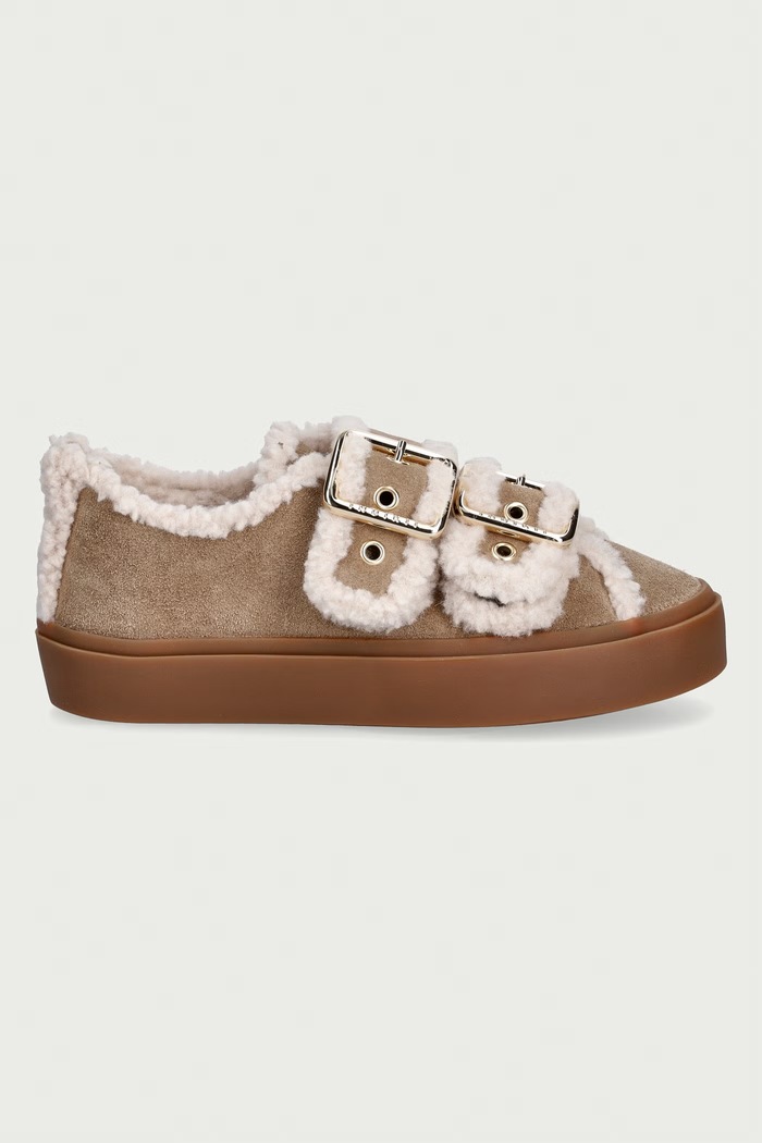 Inuikii Shearling Low Velcro Buckle sneakersy damskie zamszowe 1001.001.0551.262 beżowy AW26