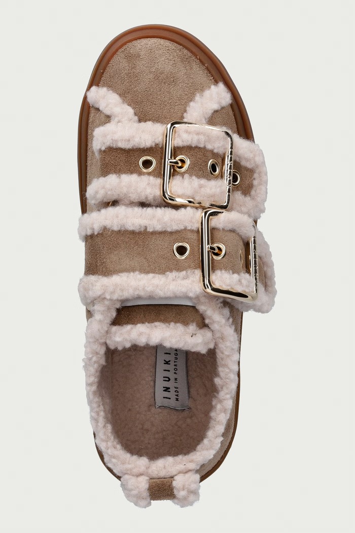 Inuikii Shearling Low Velcro Buckle sneakersy damskie zamszowe beżowy 1001.001.0551.262