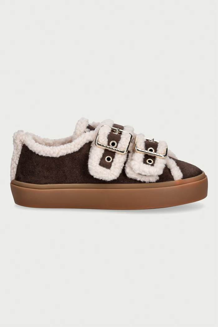 Inuikii Shearling Low Velcro Buckle sneakersy damskie zamszowe 1001.001.0551.152 brązowy AW26