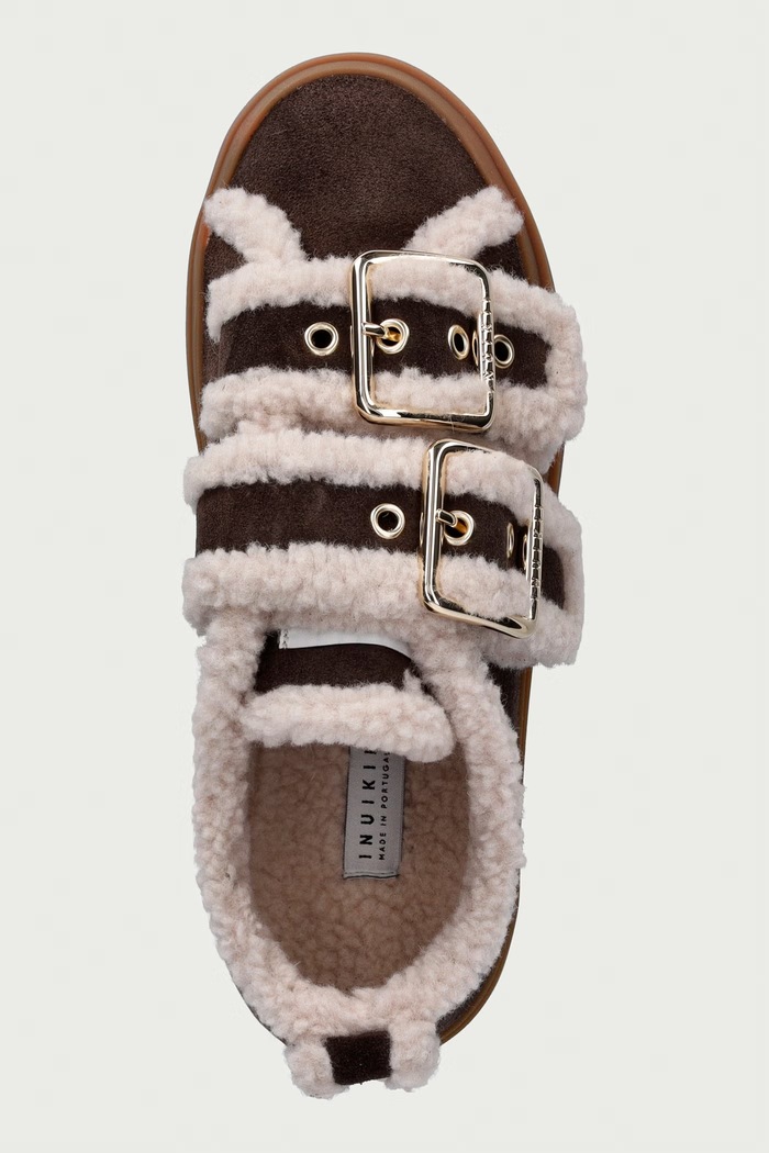 Inuikii Shearling Low Velcro Buckle sneakersy damskie zamszowe brązowy 1001.001.0551.152