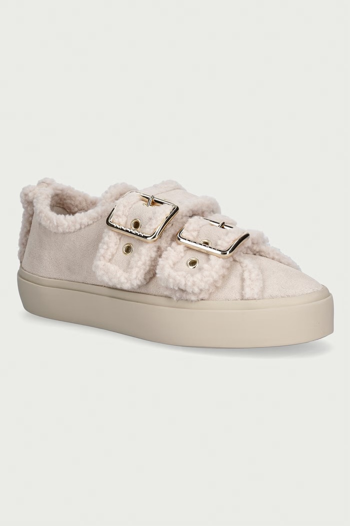 Inuikii Shearling Low Velcro Buckle sneakersy damskie zamszowe beżowy 1001.001.0551.113