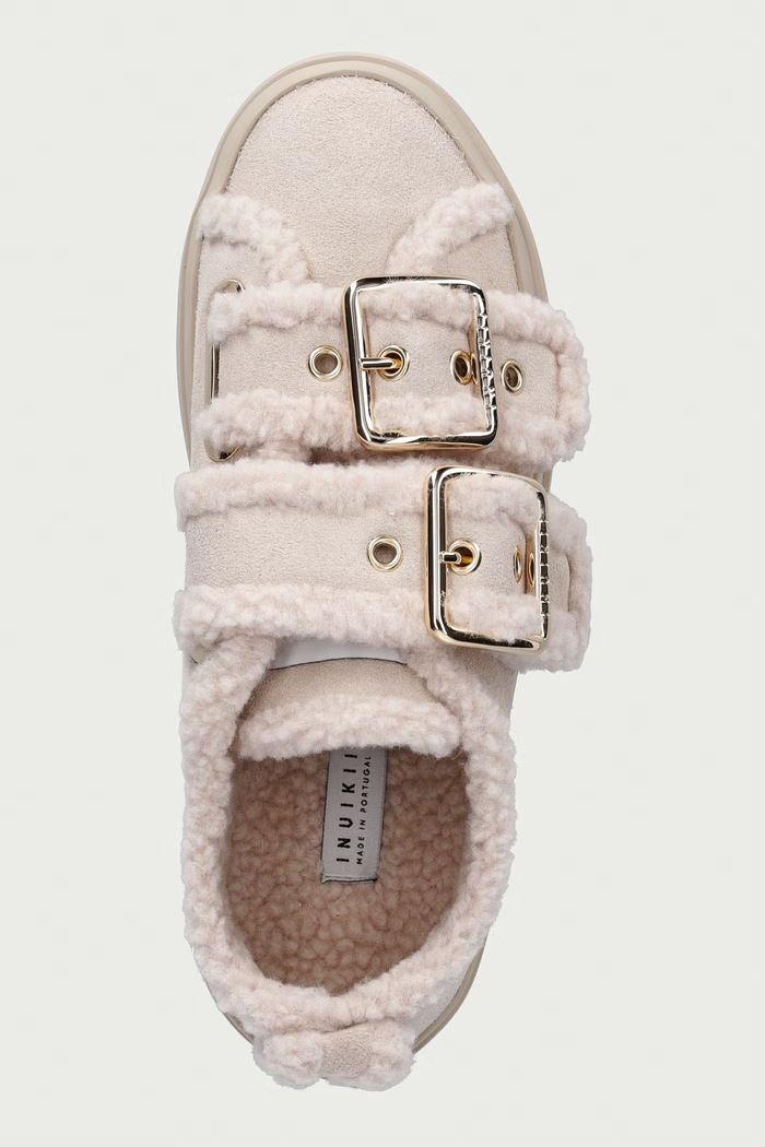 Inuikii Shearling Low Velcro Buckle sneakersy damskie zamszowe beżowy 1001.001.0551.113