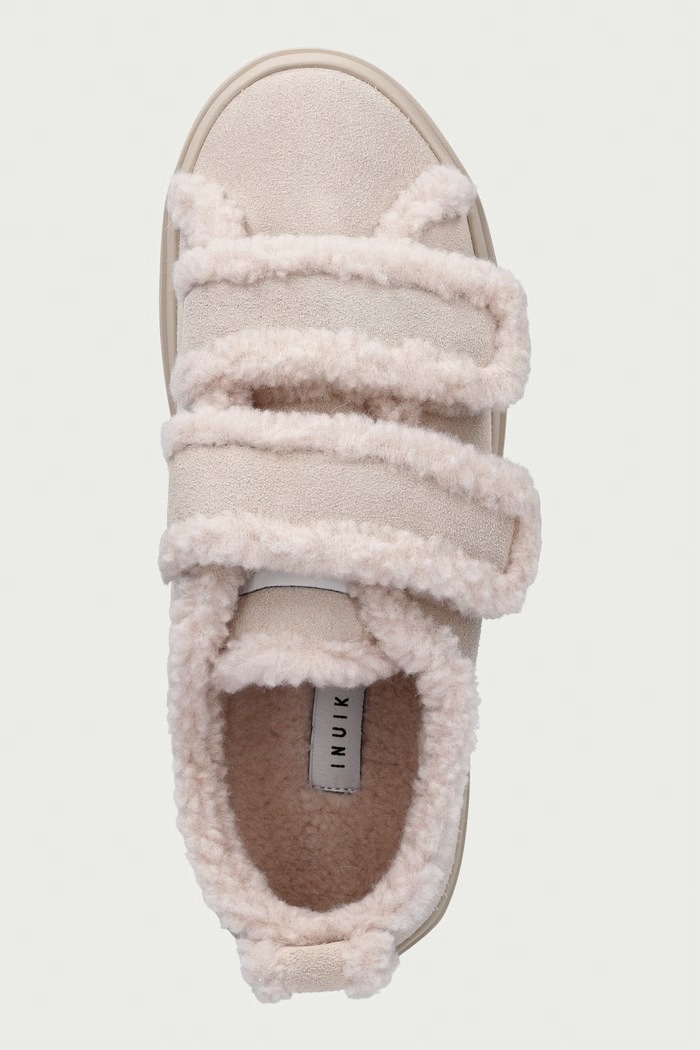 Inuikii Shearling Low Velcro Pastelle sneakersy damskie zamszowe beżowy 1001.001.0541.113