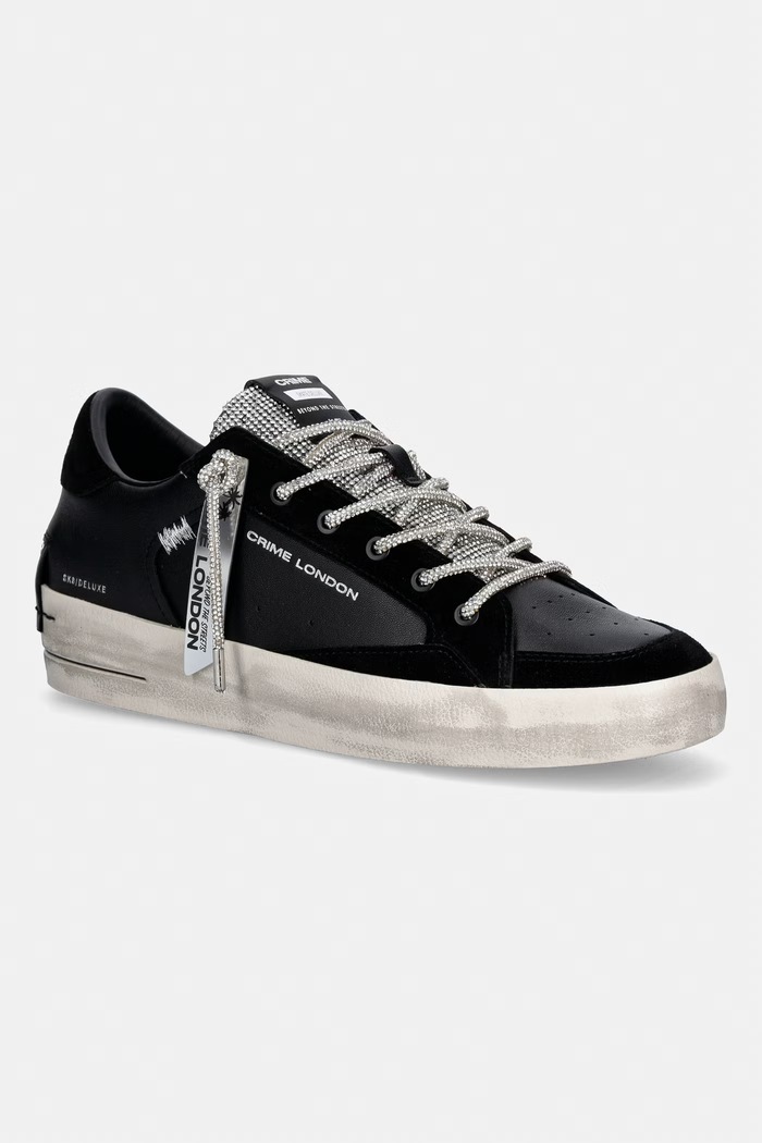 Crime London SK8 DELUXE WEDGE superge ženske usnjene črna 23150AA9.20