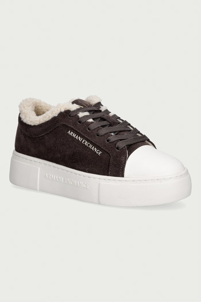 Armani Exchange tenisice za žene od brušene kože smeđa XW003067.AF27450.U6032