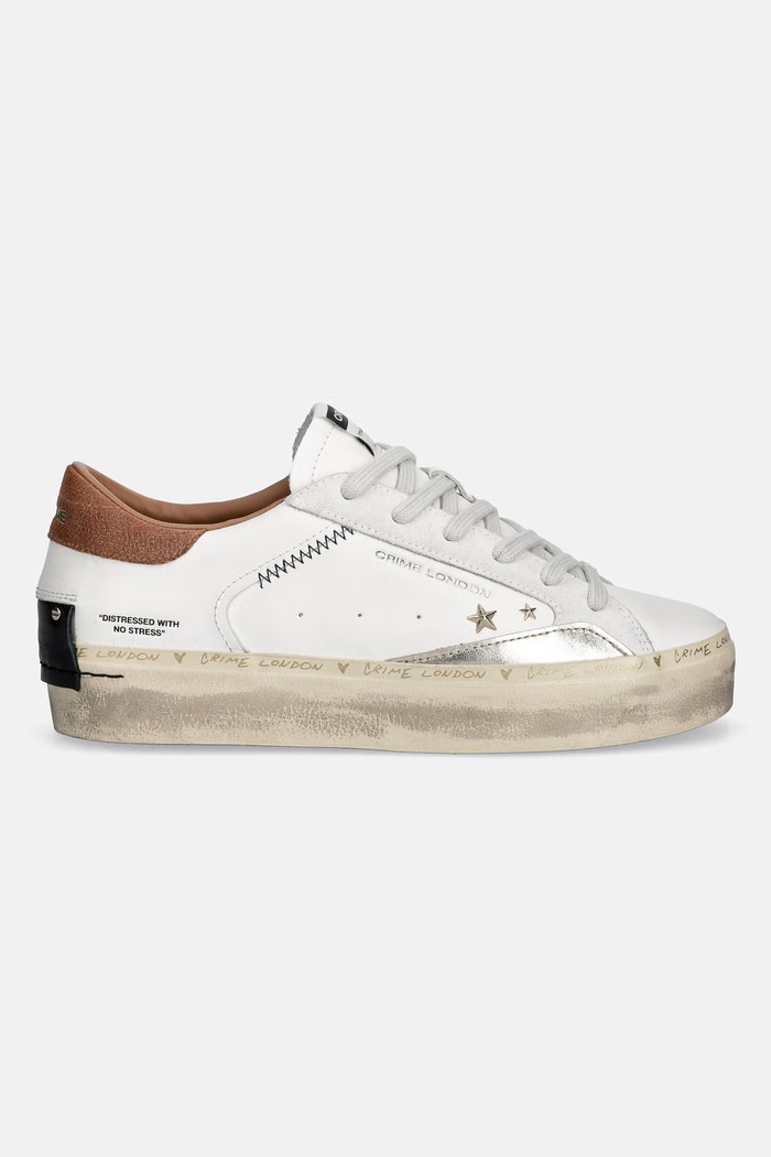 Crime London DISTRESSED PLATFORM sneakersy damskie skórzane 23050AA9.10 biały AW26