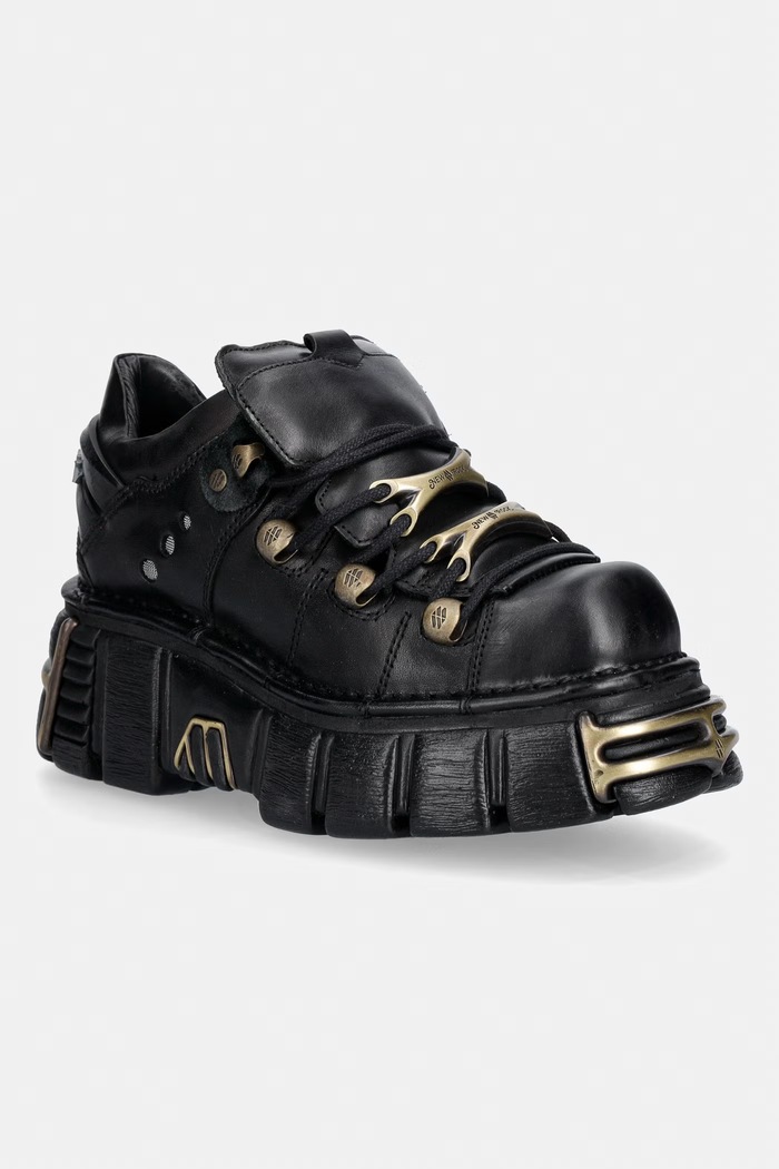 New Rock CRUST NEGRO, TOWER NEGRO ORO VIEJO buty damskie skórzane czarny M.120N.C116