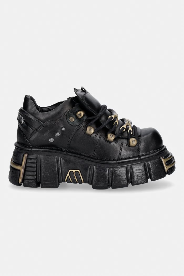New Rock CRUST NEGRO, TOWER NEGRO ORO VIEJO buty damskie skórzane M.120N.C116 czarny AW26