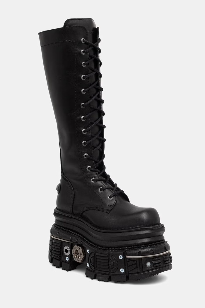 New Rock kozaki damskie skórzane ITALI NEGRO, IMPERFECT TANK NEGRO E-34 czarny M.235.C11