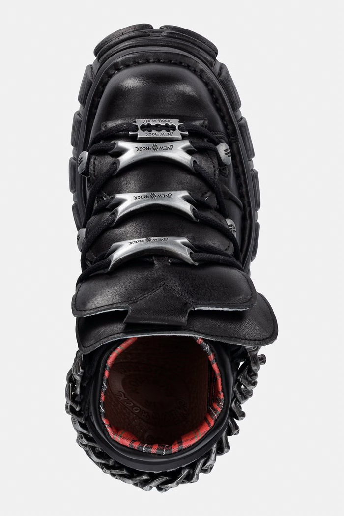New Rock CRUST NEGRO, TOWER NEGRO E14 buty damskie skórzane czarny M.MET012C.C1