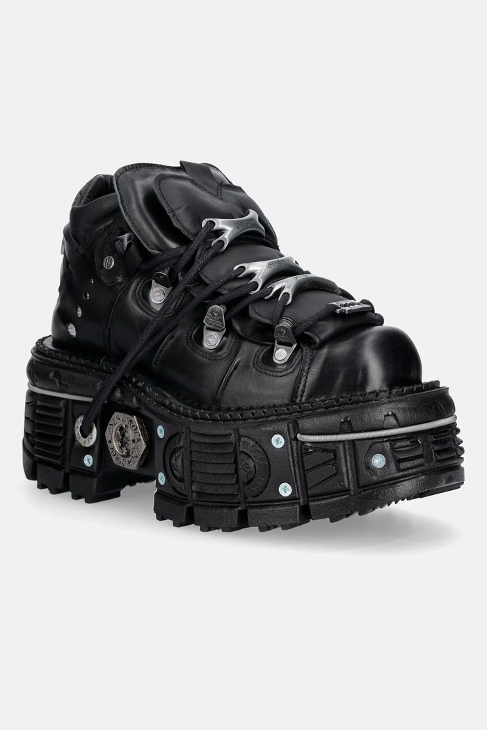 New Rock ITALI NEGRO, TERNERA NEGRO, PULIK NEGRO sneakersy damskie skórzane czarny M.TANK006C.S1