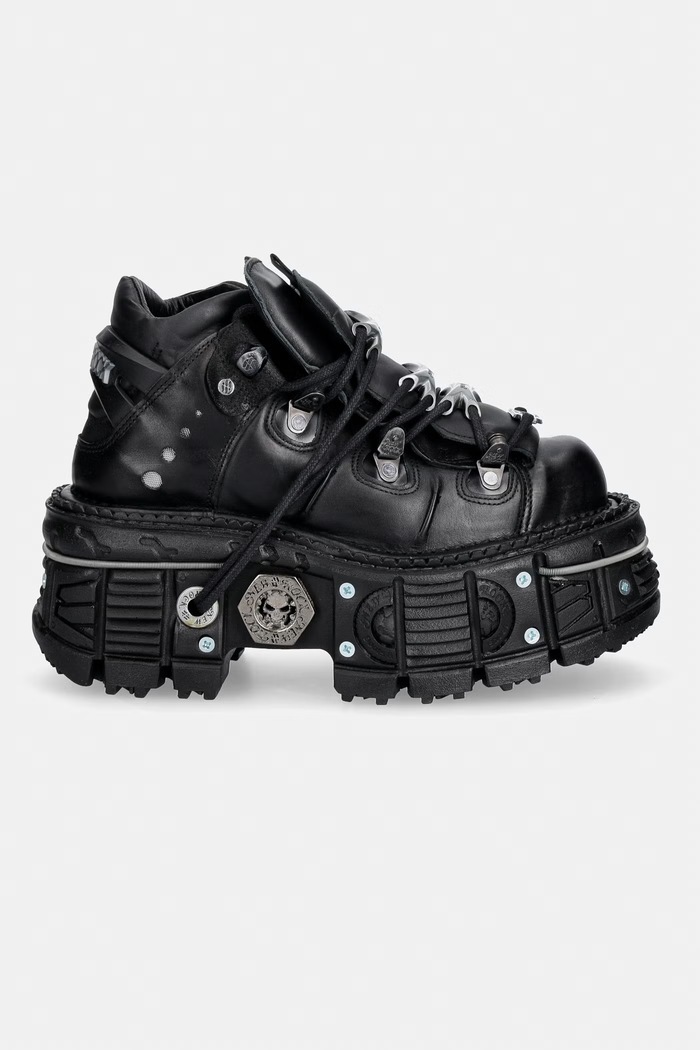 New Rock ITALI NEGRO, TERNERA NEGRO, PULIK NEGRO sneakersy damskie skórzane M.TANK006C.S1 czarny AW26