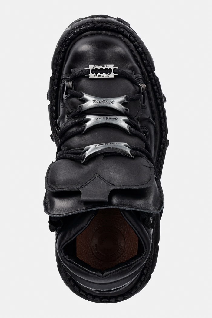 New Rock ITALI NEGRO, TERNERA NEGRO, PULIK NEGRO sneakersy damskie skórzane czarny M.TANK006C.S1