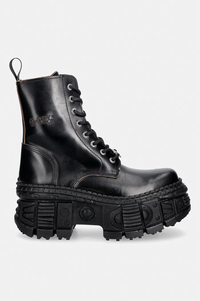 New Rock workery na platformie damskie skórzane ANTIK NEGRO REVES CUERO M.WALL026N.C10 czarny AW26