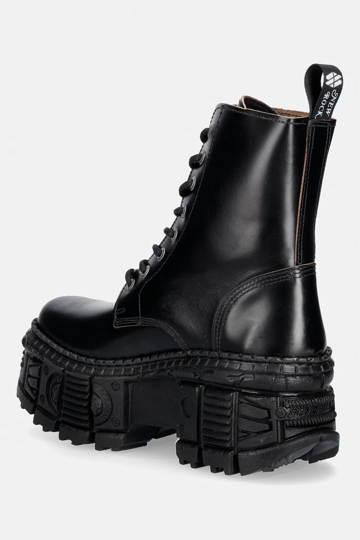 Obuwie New Rock workery na platformie damskie skórzane ANTIK NEGRO REVES CUERO M.WALL026N.C10 czarny