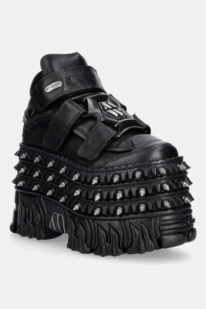 New Rock CRUST NEGRO NEGRO, FIRE CASCO sneakersy damskie skórzane czarny M.WALL285.C4