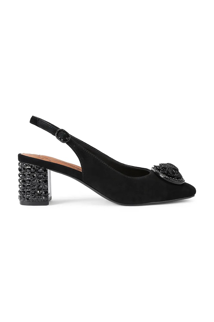Kurt Geiger London czółenka z odkrytą piętą zamszowe Chelsea Block Sling Dr Black czarny 6008000209