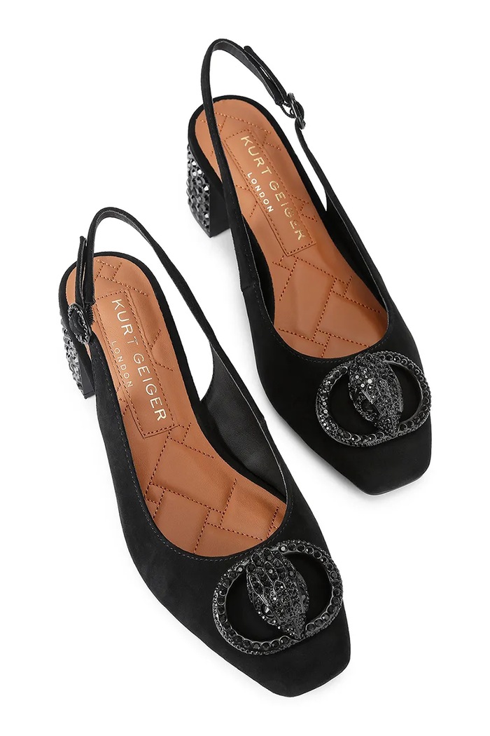 Kurt Geiger London czółenka z odkrytą piętą zamszowe Chelsea Block Sling Dr Black 6008000209 czarny AW26