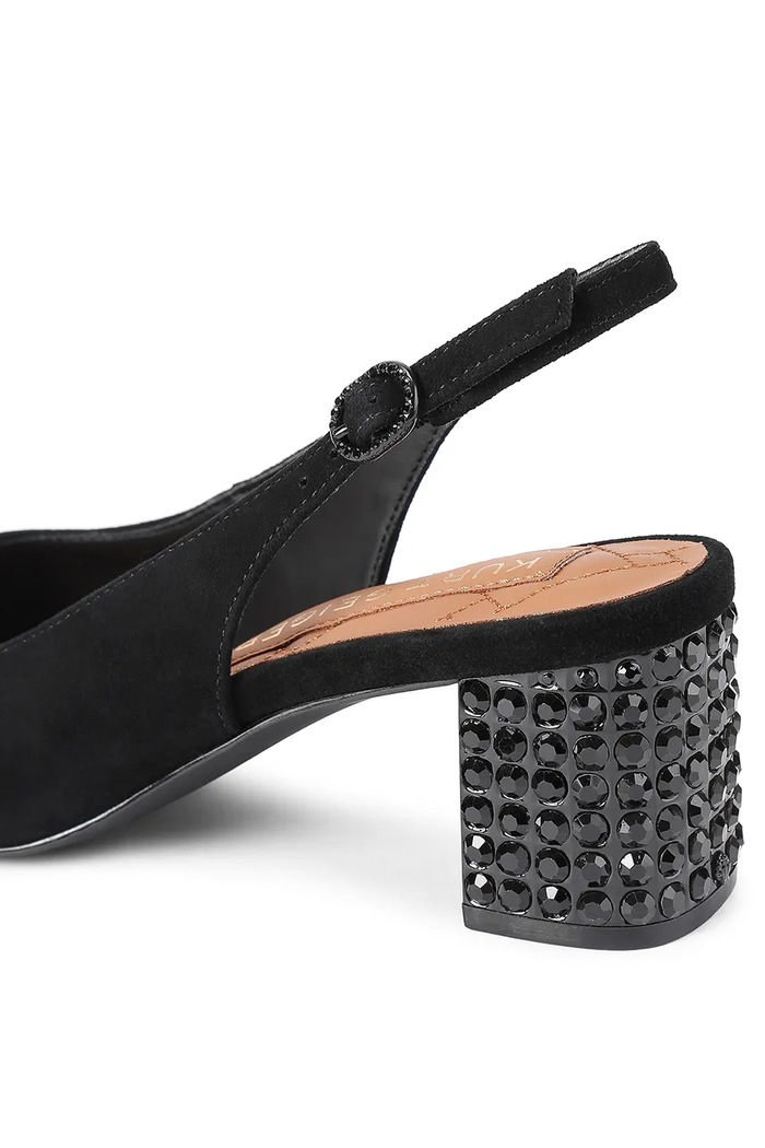Obuwie Kurt Geiger London czółenka z odkrytą piętą zamszowe Chelsea Block Sling Dr Black 6008000209 czarny