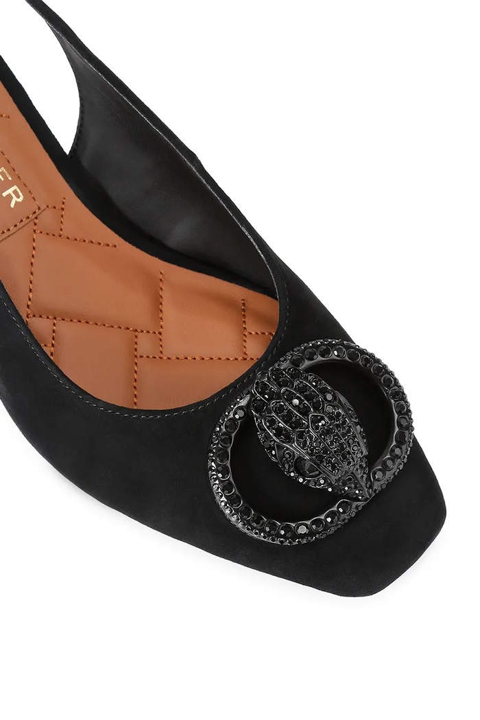 Kurt Geiger London czółenka z odkrytą piętą zamszowe Chelsea Block Sling Dr Black czarny 6008000209