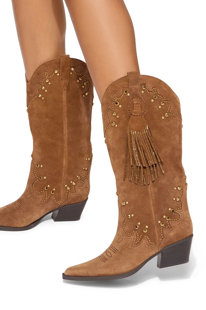 Kurt Geiger London kovbojské čižmy dámske semišové Oxford Western Tassel 5858339209 hnedá