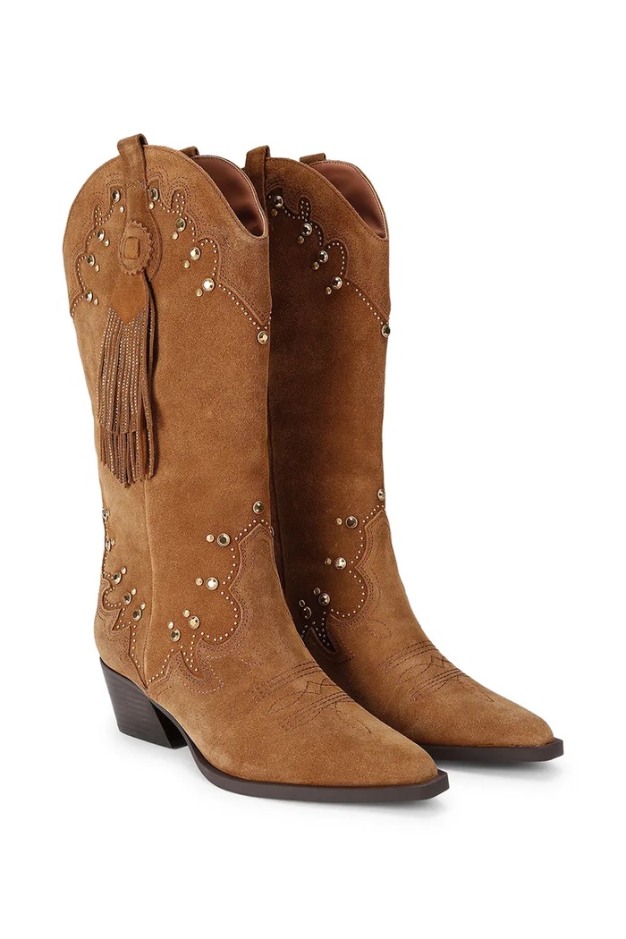 Kurt Geiger London kovbojské čižmy dámske semišové Oxford Western Tassel 5858339209 hnedá AW26