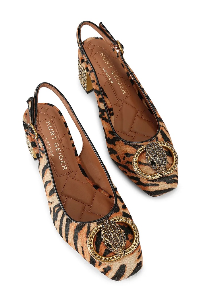 Kurt Geiger London czółenka z odkrytą piętą skórzane Chelsea Block Slingback 3415046189 brązowy AW26