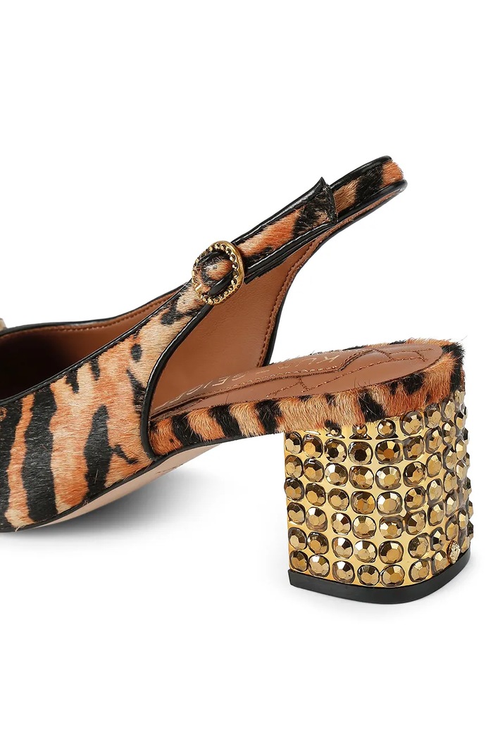 Obuwie Kurt Geiger London czółenka z odkrytą piętą skórzane Chelsea Block Slingback 3415046189 brązowy