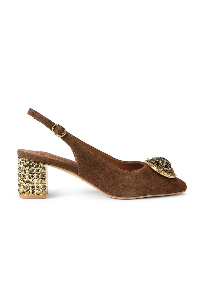 Kurt Geiger London czółenka z odkrytą piętą zamszowe Chelsea Block Slingback brązowy 3415030209