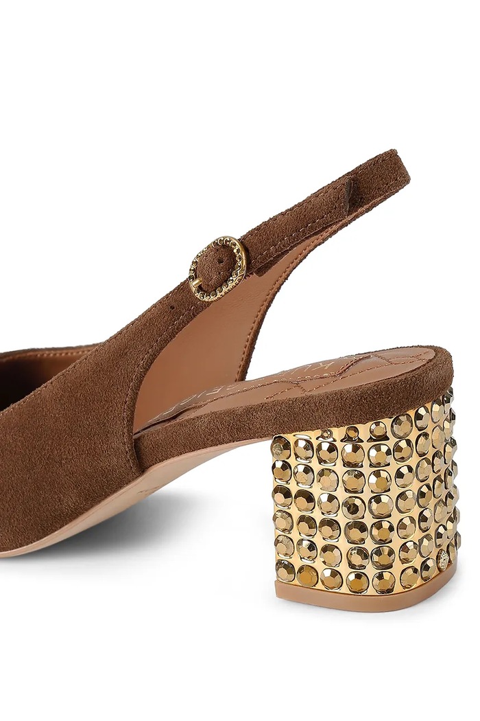 Obuwie Kurt Geiger London czółenka z odkrytą piętą zamszowe Chelsea Block Slingback 3415030209 brązowy