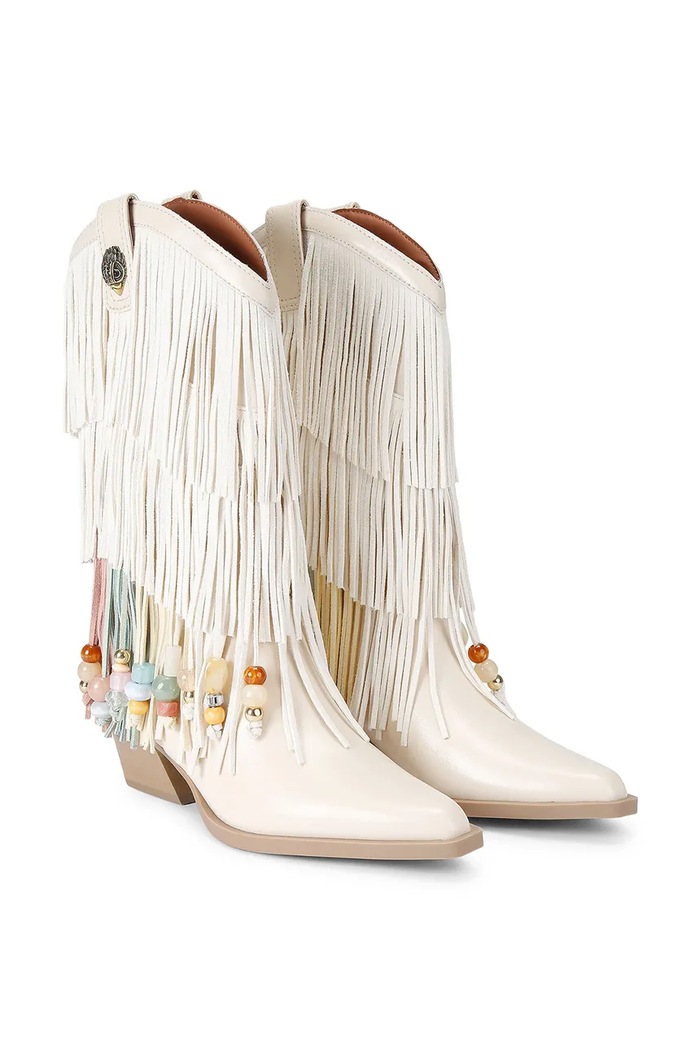 Kurt Geiger London kowbojki damskie zamszowe Fringe Cowboy Boot 5858145129 biały AW26
