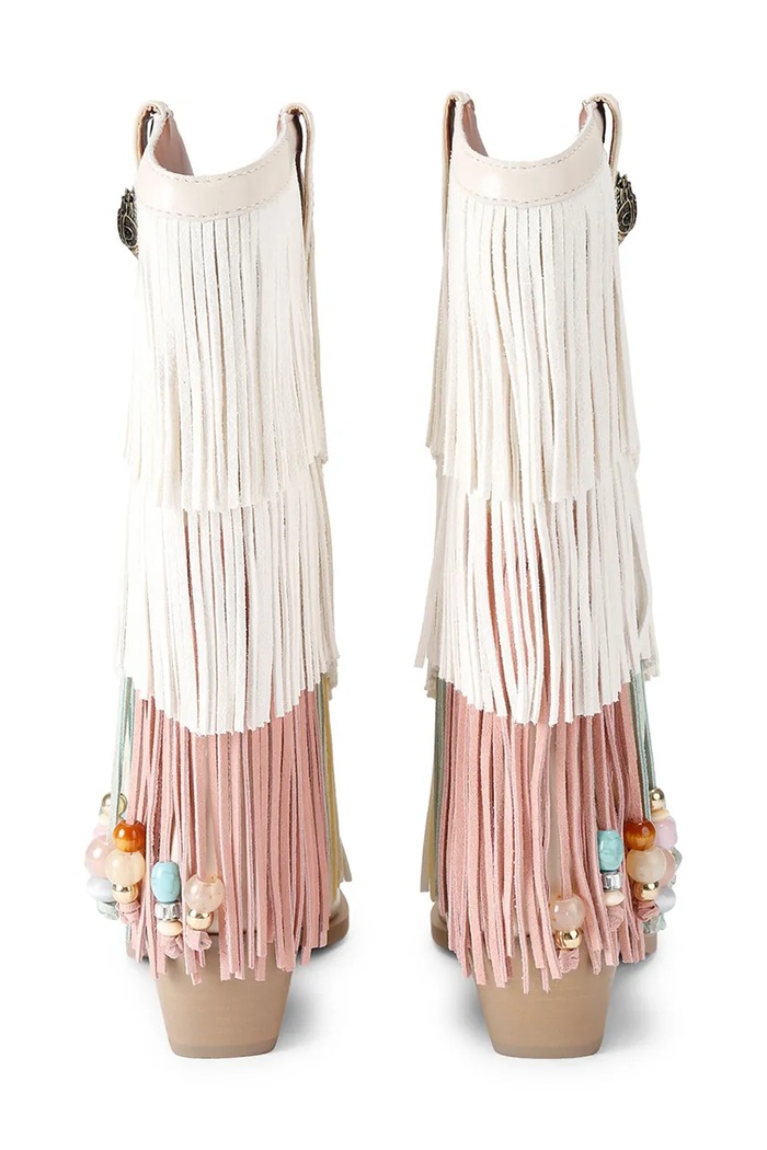 Obuwie Kurt Geiger London kowbojki damskie zamszowe Fringe Cowboy Boot 5858145129 biały
