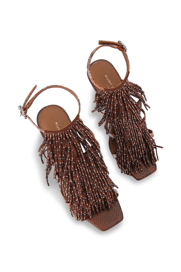 Kurt Geiger London sandały na wysokim obcasie Fringe Sandal 90 5851035069 brązowy AW26