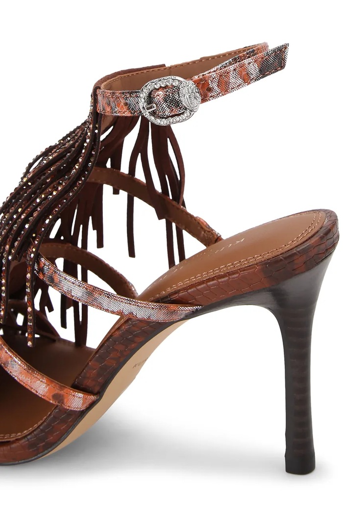 Kurt Geiger London sandały na wysokim obcasie Fringe Sandal 90 brązowy 5851035069