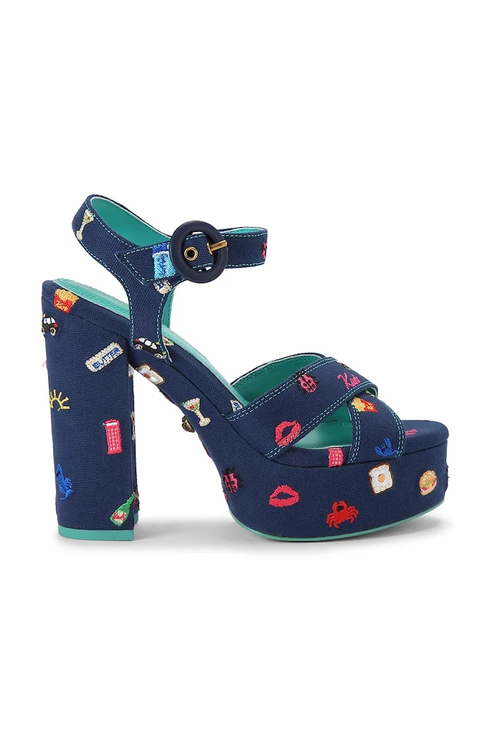 Kurt Geiger London sandały na wysokim obcasie Embroidery Platform Navy Canvas niebieski 5855484339
