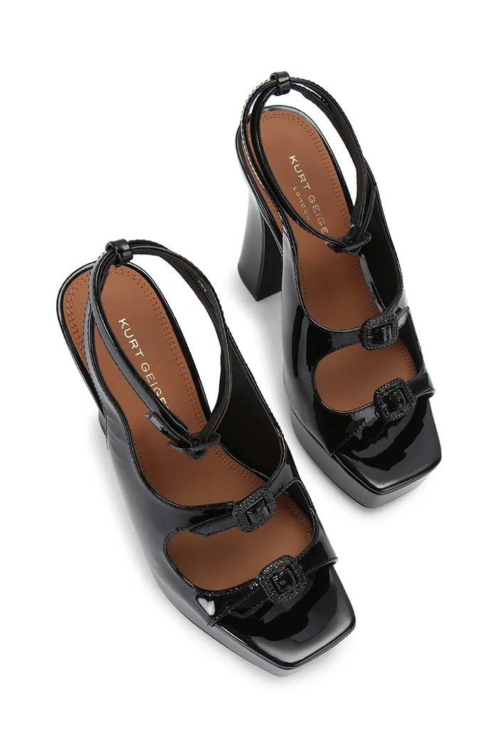 Kurt Geiger London sandały na wysokim obcasie skórzane Buckle Platform Sdl 5850300309 czarny AW26