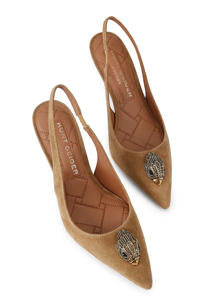 Kurt Geiger London szpilki zamszowe Belgravia Sling 85 Tan Suede 5595333209 brązowy AW26