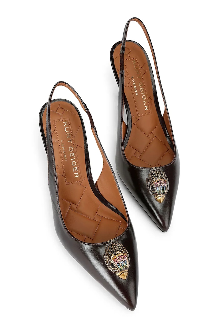 Kurt Geiger London szpilki skórzane Belgravia High Sling Brown 3422839109 czarny AW26