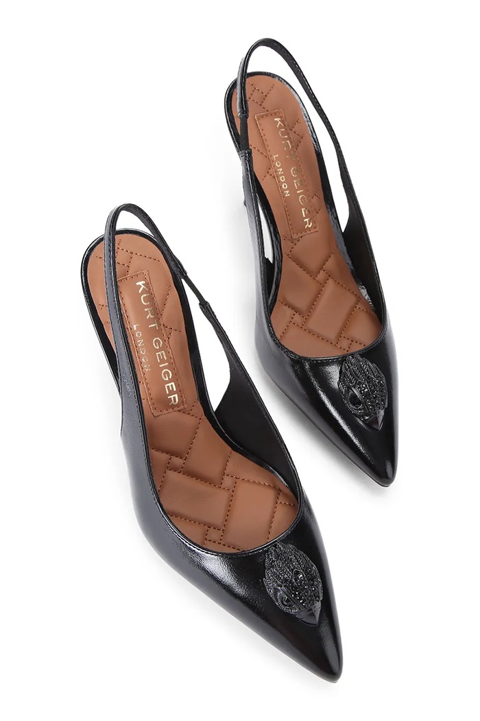 Kurt Geiger London szpilki skórzane Belgravia High Sling Dr Black Patent 3747000309 czarny AW26