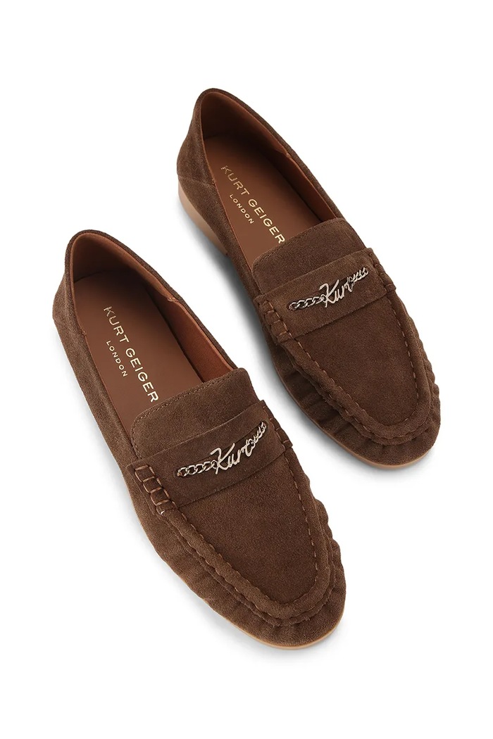 Kurt Geiger London loafersy damskie zamszowe Kurt Charm Loafer Brown 5808030209 brązowy AW26