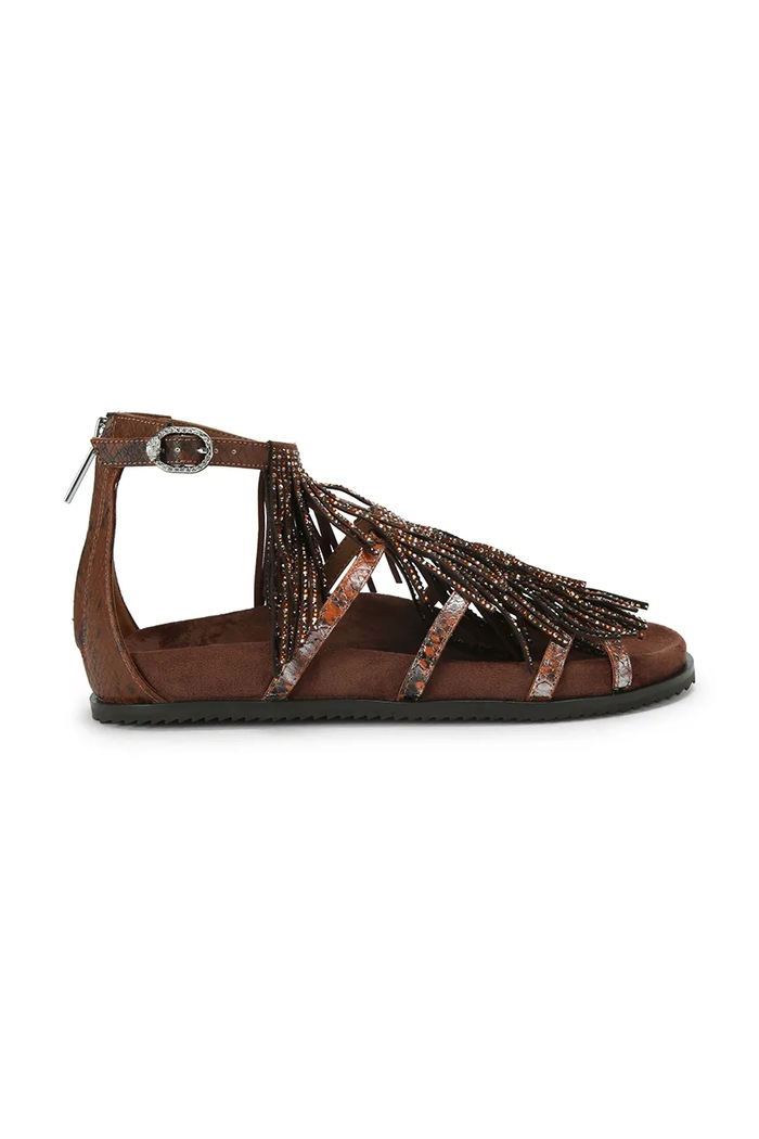 Kurt Geiger London sandały damskie Fringe Flat Sandal brązowy 5855335069