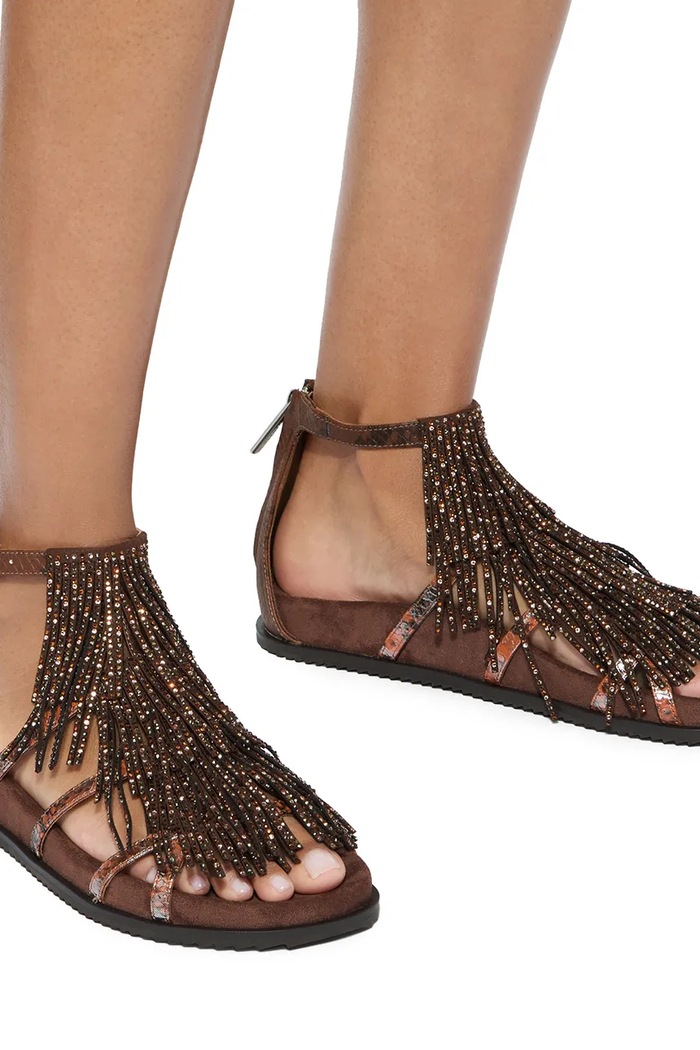 Kurt Geiger London sandały damskie Fringe Flat Sandal 5855335069 brązowy