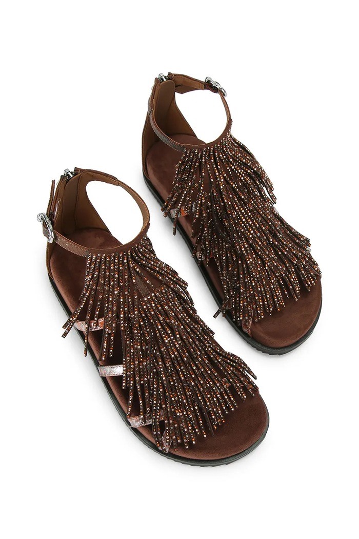 Kurt Geiger London sandały damskie Fringe Flat Sandal 5855335069 brązowy AW26