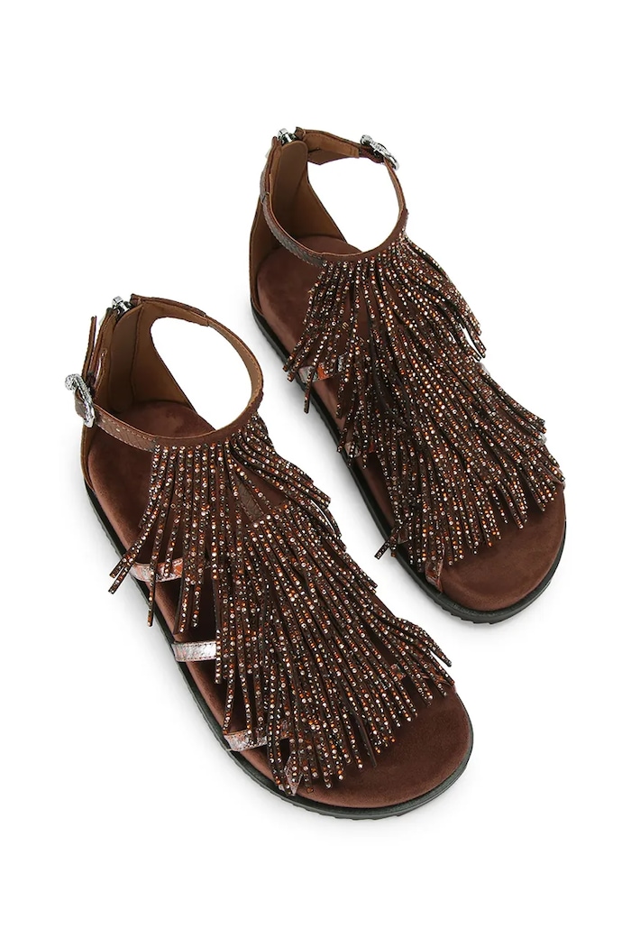 Kurt Geiger London sandały damskie Fringe Flat Sandal 5855335069 brązowy AW26