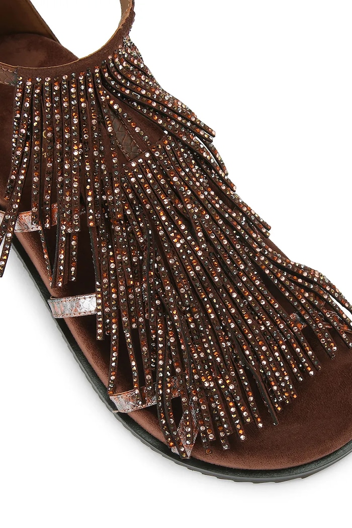 Obuwie Kurt Geiger London sandały damskie Fringe Flat Sandal 5855335069 brązowy