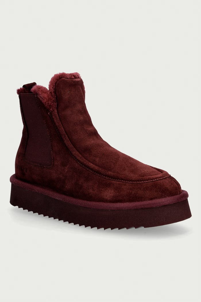 Copenhagen Studios Čizme s platformom za žene od brušene kože suede teddy bordo CPH267.berry